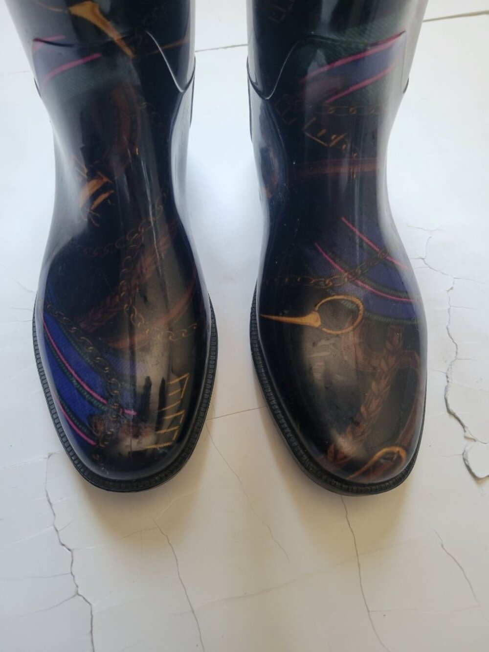 Lauren Ralph Lauren Rossalyn II rain boots black equestrian belt gold rope 8 - Picture 3 of 11